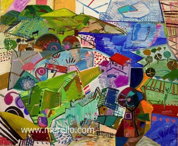 CONTEMPORARY-ART-LANDSCAPES-ARTWORKS-MODERN-PAINTINGS-MEDITERRANEAN-Jose Manuel Merello.- Costa de Mallorca. MediterrÃ¡neo ultramar. (92 x 73 cm) Mix media on canvas
