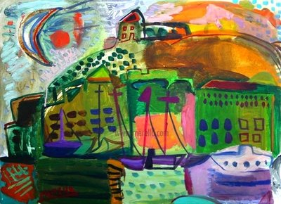 ART LANDSCAPES ARTWORKS. MODERN PAINTINGS CONTEMPORARY.Jose Manuel Merello.-Ibiza. Morning moon (54 x 73 cm) Mix media on canvas