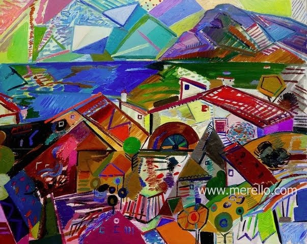 CONTEMPORARY-ART-LANDSCAPES-ARTWORKS-MODERN-PAINTINGS-MEDITERRANEAN-Jose Manuel Merello.- Mar y huerta de JÃ¡vea. Color mediterrÃ¡neo (81 x 100 cm) Mix media on canvas