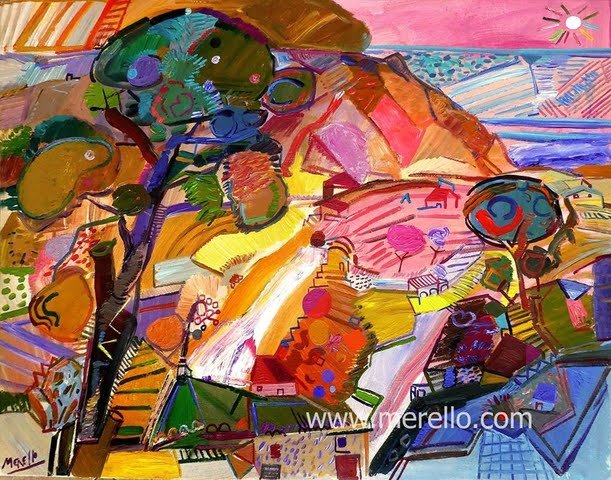 CONTEMPORARY-ART-LANDSCAPES-ARTWORKS-MODERN-PAINTINGS-MEDITERRANEAN-JosÃ© Manuel Merello.-JÃ¡vea rosa. Cabo de San Antonio (81 x 100 cm) Mix media on canvas